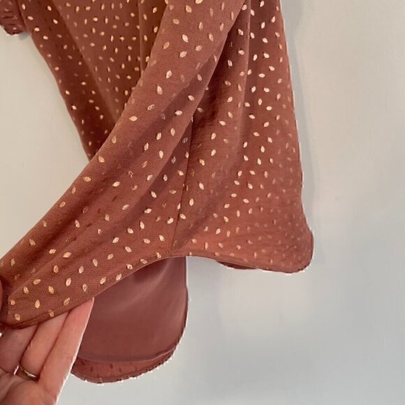 EXPRESS Ruffle Double Layer Downtown Cami Mauve Rose Pink Metallic Geo Tank Top - Picture 9 of 13